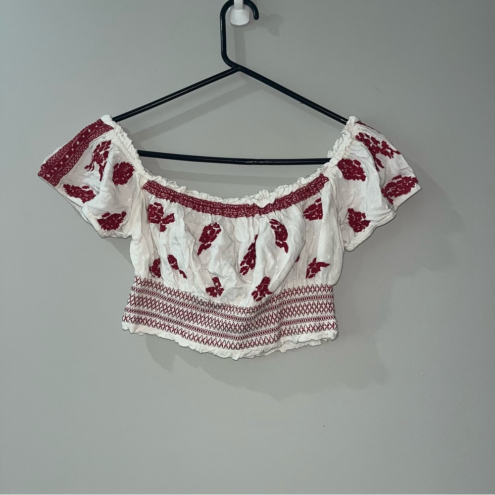 Forever 21 Red and White Embroidered Blouse
